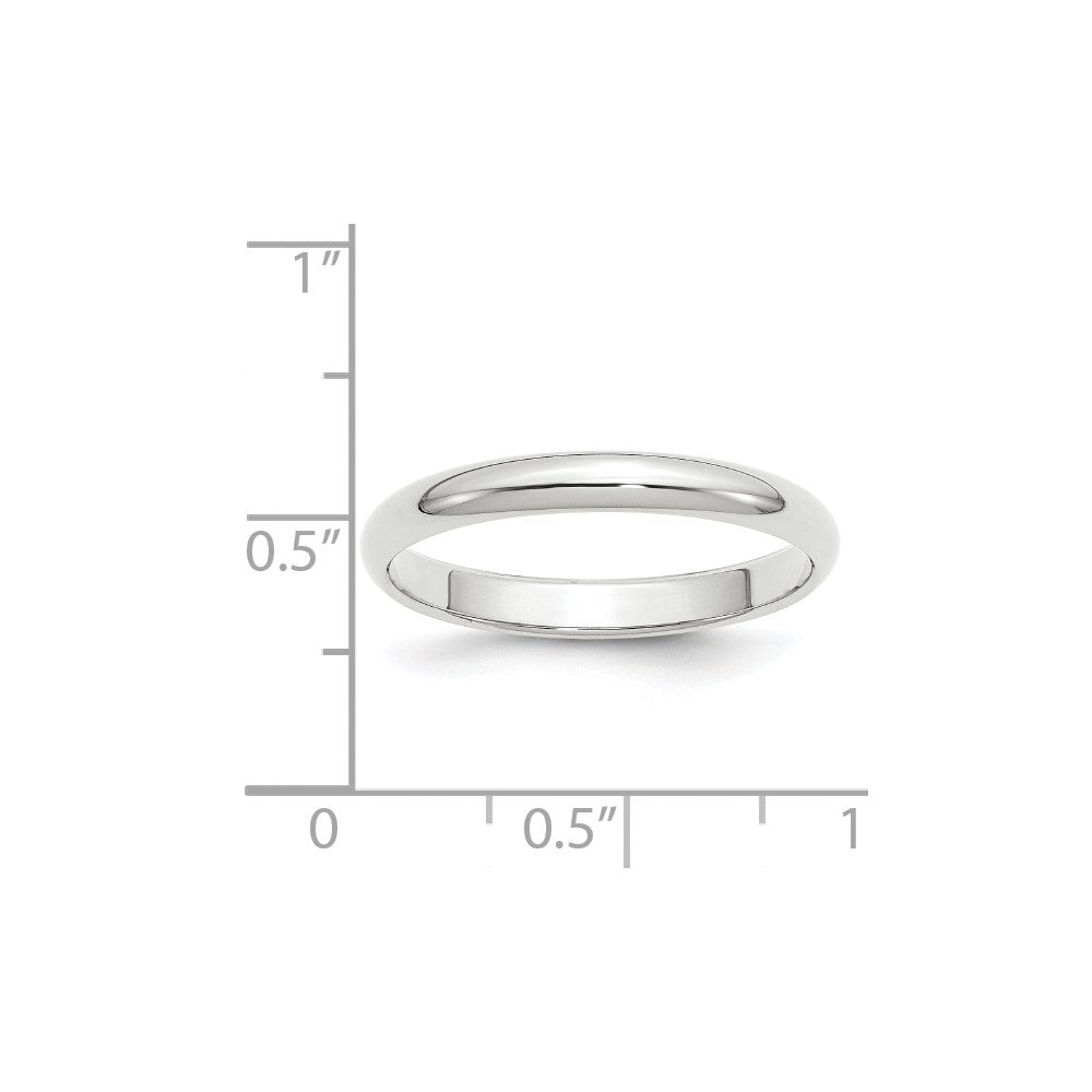 14k White Gold 3mm Half-Round Wedding Band Size 10.5