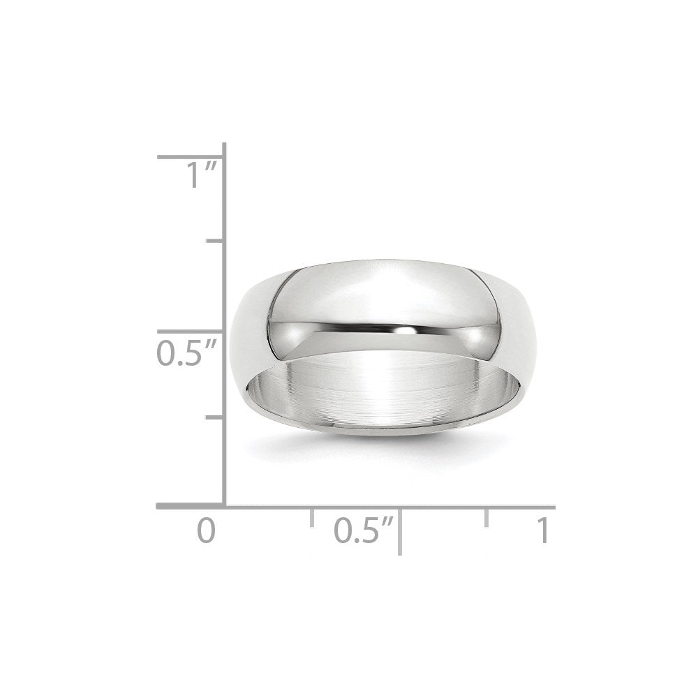 14k White Gold 7mm Half-Round Wedding Band Size 11