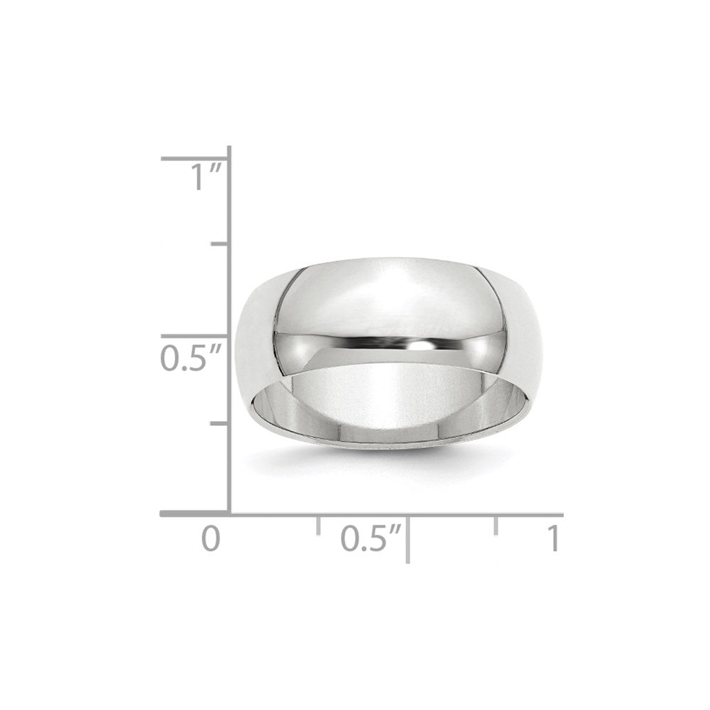 14k White Gold 8mm Half Round Wedding Band Size 12.5