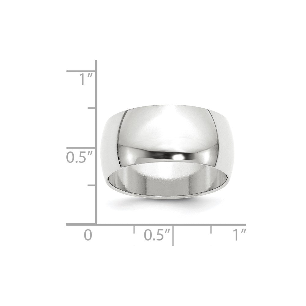 14k White Gold 10mm Half-Round Wedding Band Size 4.5