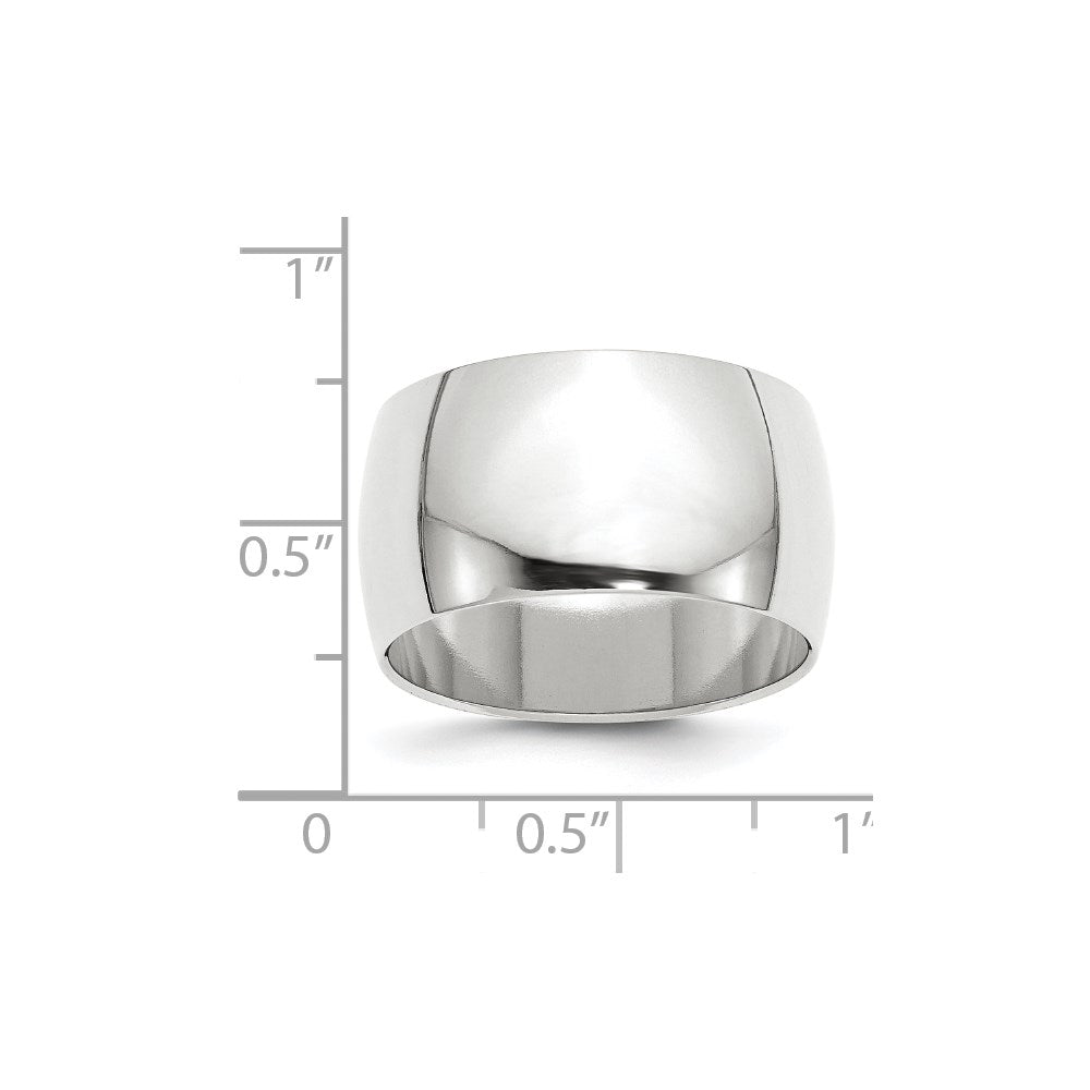 14k White Gold 12mm Half-Round Wedding Band Size 9.5