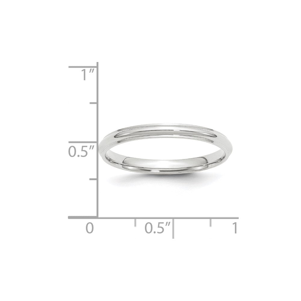 14k White Gold 2.5mm Half Round with Edge Wedding Band Size 7.5