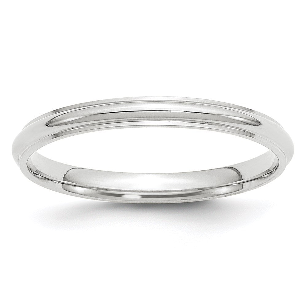 14k White Gold 2.5mm Half Round with Edge Wedding Band Size 8