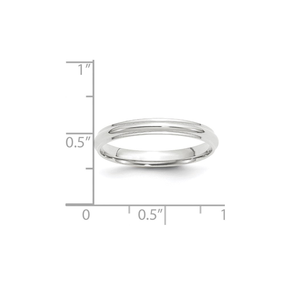 14k White Gold 3mm Half Round with Edge Wedding Band Size 6
