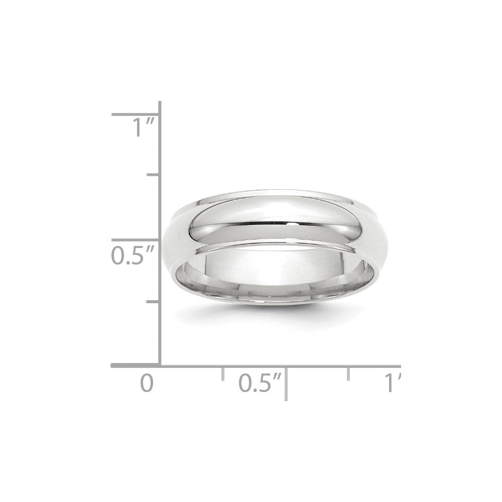 14k White Gold 6mm Half Round with Edge Wedding Band Size 13