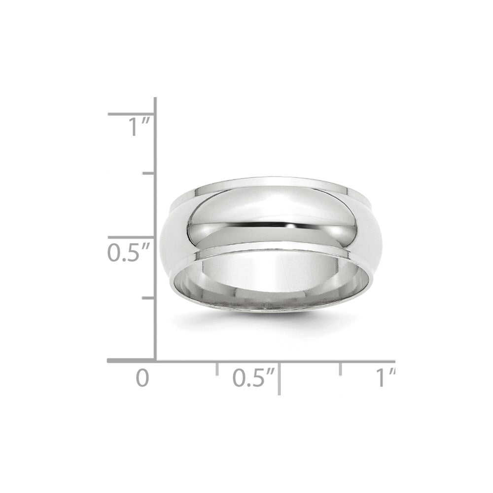 14k White Gold 8mm Half Round with Edge Wedding Band Size 4.5
