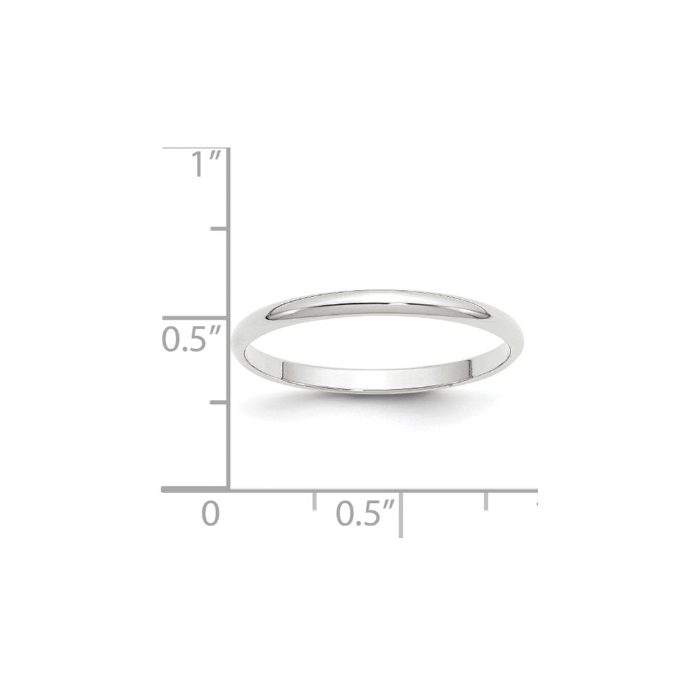 14k White Gold 2mm Lightweight Half Round Wedding Band Size 12