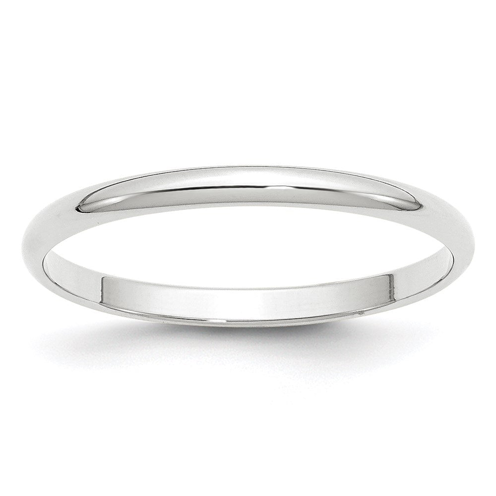 14k White Gold 2mm Lightweight Half Round Wedding Band Size 6.5