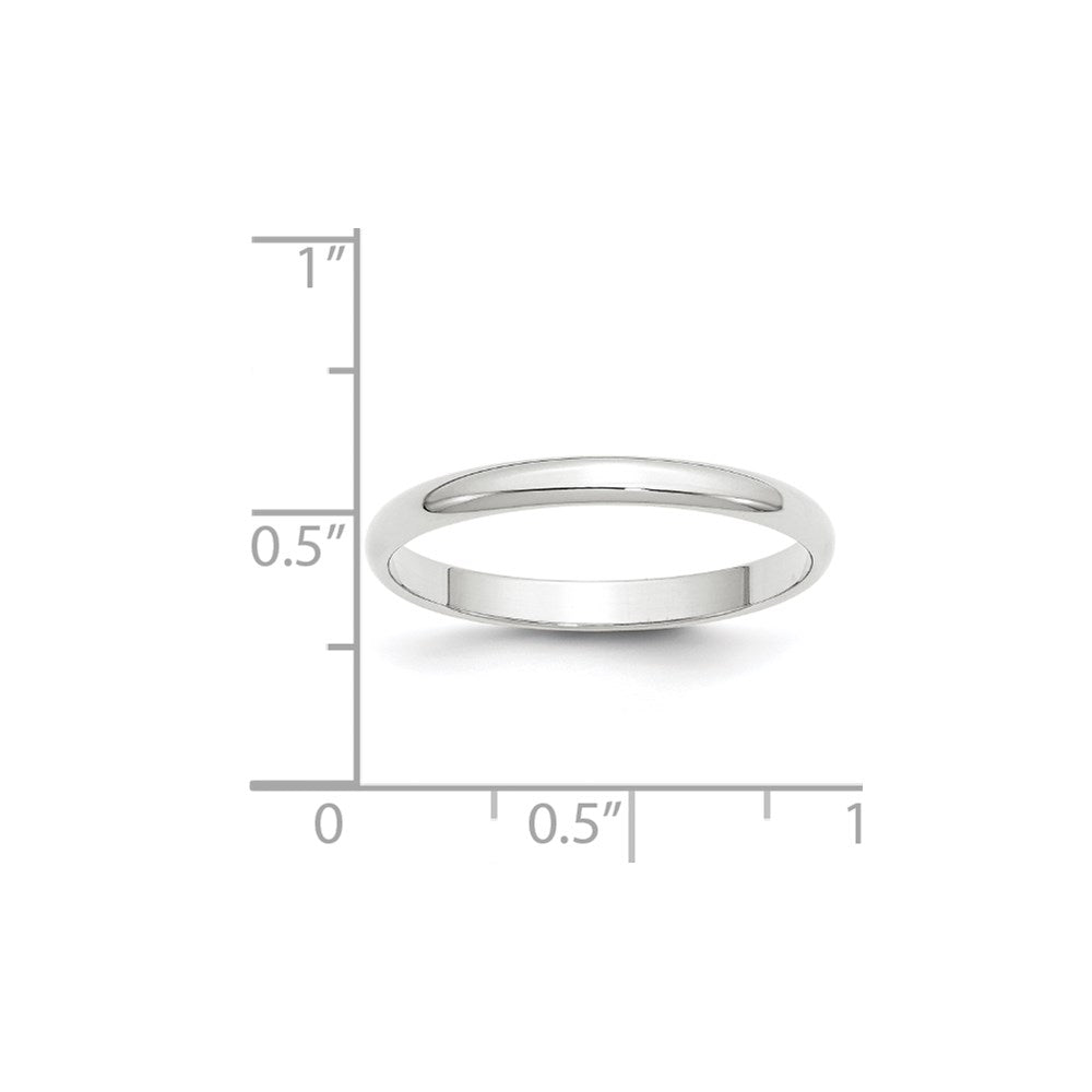 14k White Gold 2.5mm Lightweight Half Round Wedding Band Size 12