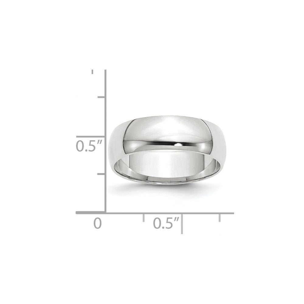 14k White Gold 6mm Lightweight Half Round Wedding Band Size 7