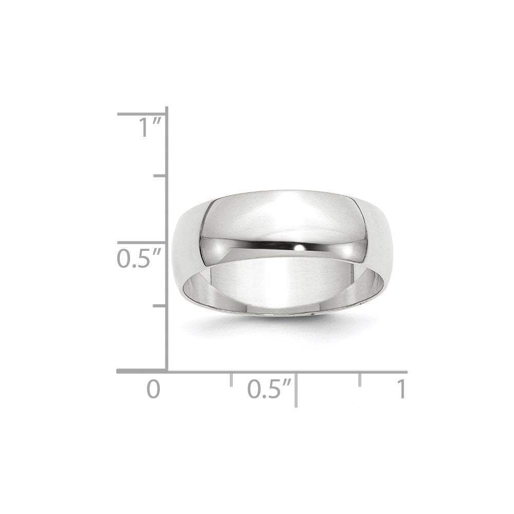 14k White Gold 7mm Lightweight Half Round Wedding Band Size 8