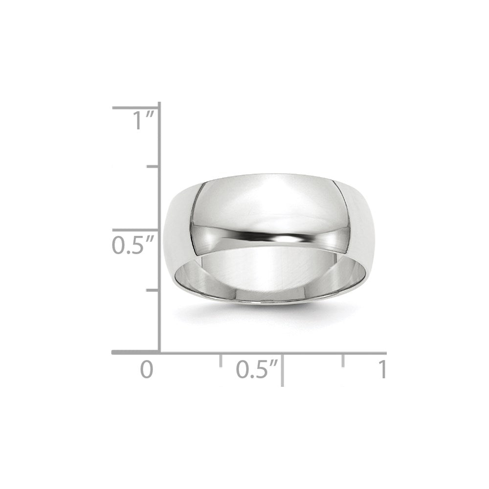 14k White Gold 8mm Lightweight Half Round Wedding Band Size 6.5