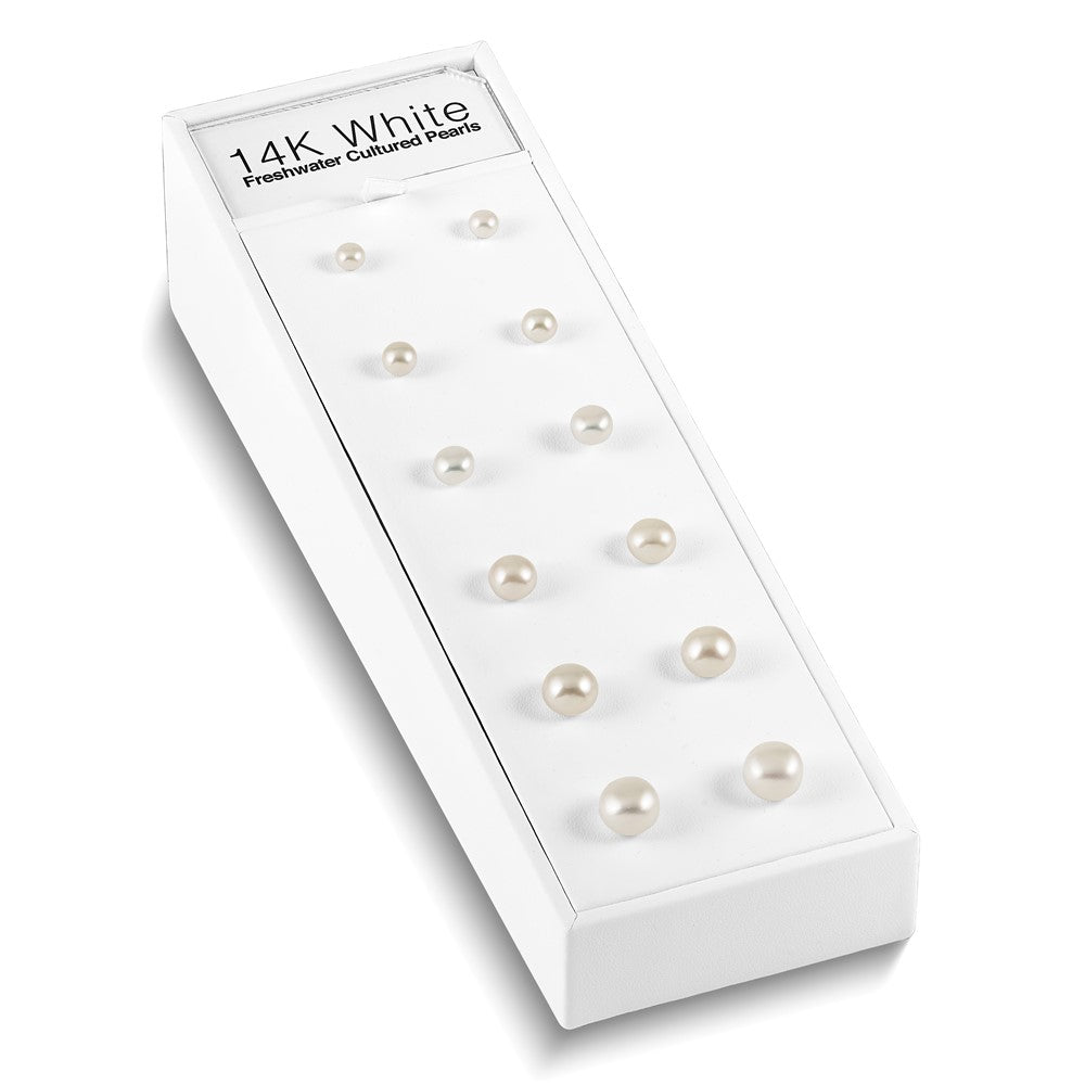 14K White Freshwater Cultured Button Pearl Stud Posts Plus Display Kit
