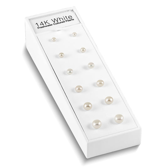 14K White Freshwater Cultured Button Pearl Stud Posts Plus Display Kit