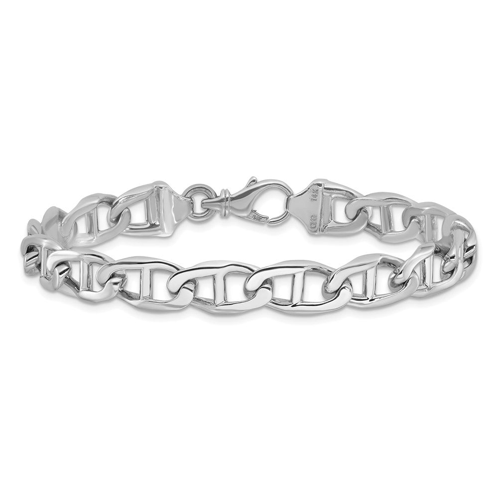 14K White Gold 9 inch 9mm Hand Polished Fancy Anchor Link with Fancy Lobster Clasp Bracelet