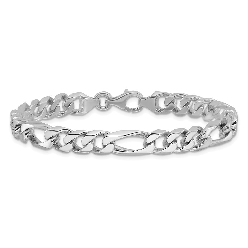14K White Gold 24 inch 8mm Hand Polished Figaro Link with Fancy Lobster Clasp Chain