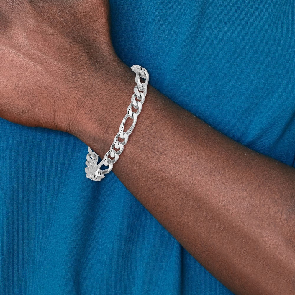 14K White Gold 20 inch 8mm Hand Polished Figaro Link with Fancy Lobster Clasp Chain