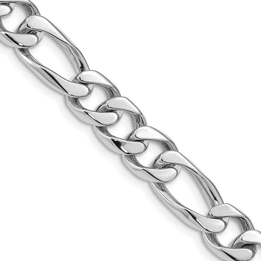 14K White Gold 20 inch 9mm Hand Polished Figaro Link with Box Catch Clasp Chain