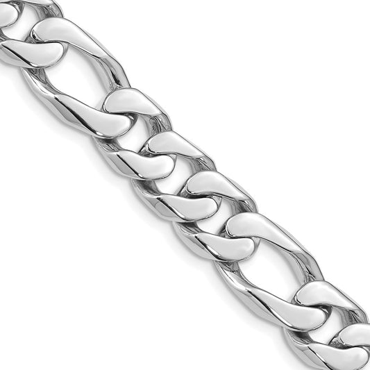 14K White Gold 24 inch 10mm Hand Polished Figaro Link with Box Catch Clasp Chain