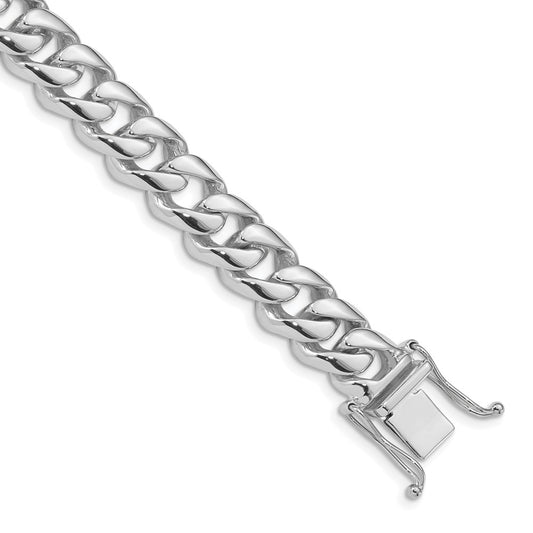 14K White Gold 22 inch 9.6mm Hand Polished Rounded Curb Link with Box Catch Clasp Chain