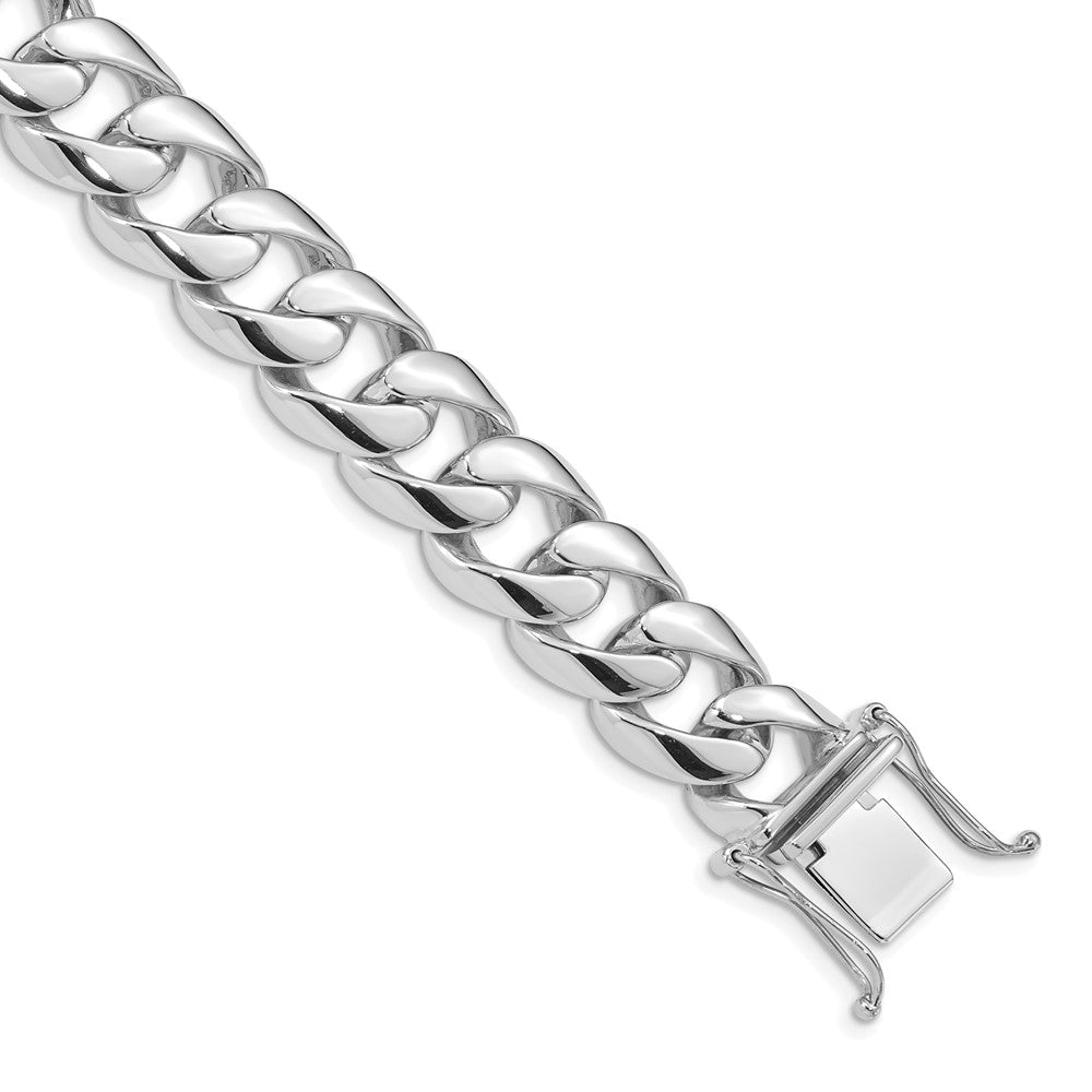 14K White Gold 24 inch 13.4mm Hand Polished Rounded Curb Link with Box Catch Clasp Chain