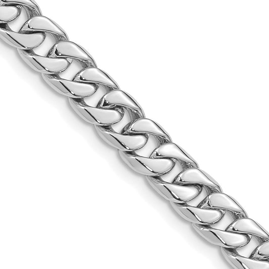 14K White Gold 22 inch 6.8mm Hand Polished Flat Beveled Curb Link with Box Catch Clasp Chain