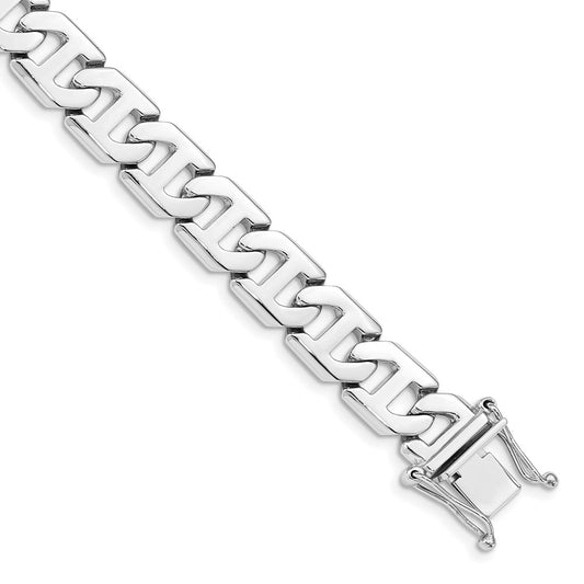 14K White Gold 9 inch 8.5mm Hand Polished Fancy Link with Box Catch Clasp Bracelet