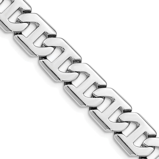 14k White Gold 22 inch 8.5mm Hand Polished Fancy Link with Box Catch Clasp Chain
