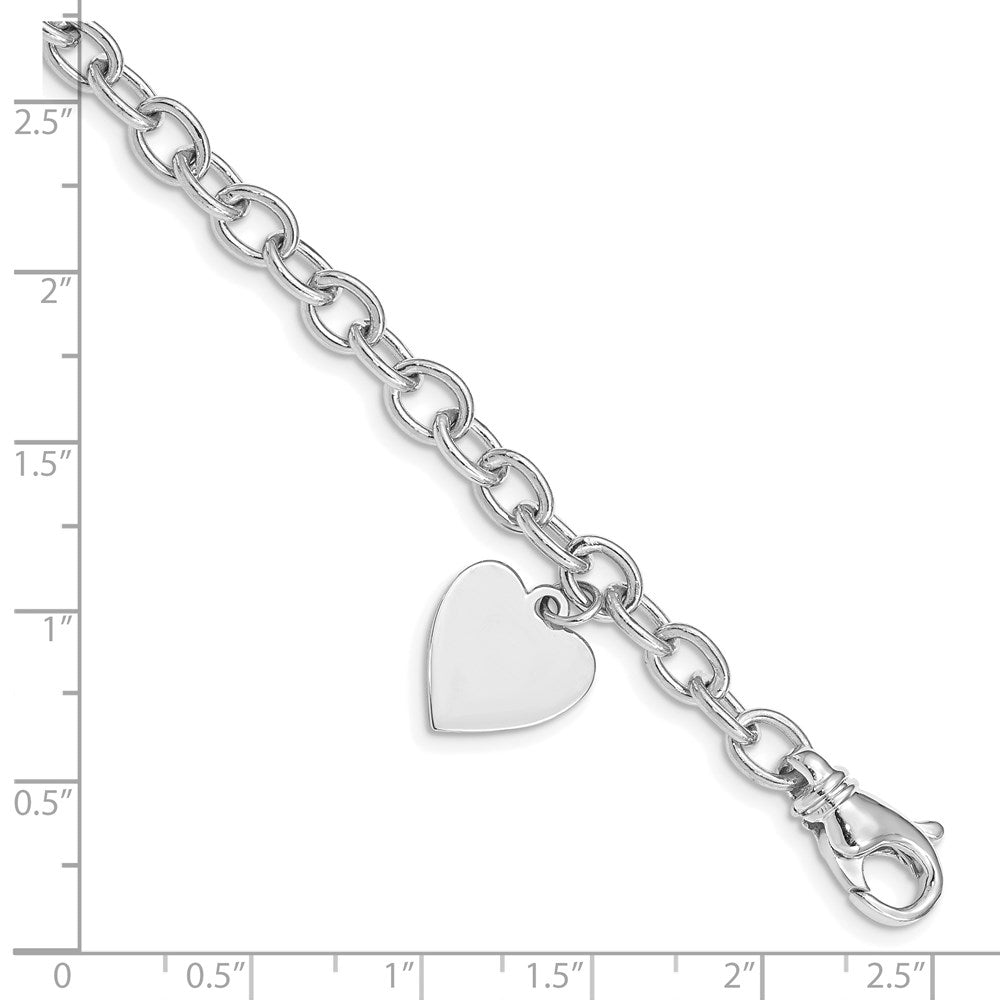 14k White Gold 8.5in Polished Engravable Link with Heart Charm Bracelet