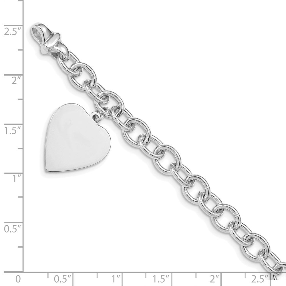 14k White Gold 8.5in Polished Engravable Link with Heart Charm Bracelet