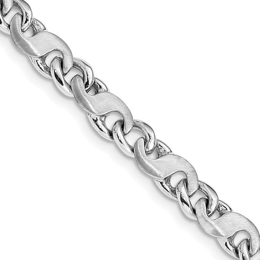 14K White Gold 18 inch 5.4mm Hand Polished and Satin Fancy S-Link with Fancy Lobster Clasp Chain