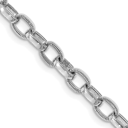 14K White Gold 20 inch 5mm Hand Polished with Ridged Edge Fancy Link Fancy Lobster Clasp Chain