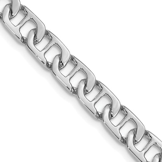 14K White Gold 18 inch 6.5mm Hand Polished Fancy Anchor Link with Fancy Lobster Clasp Chain
