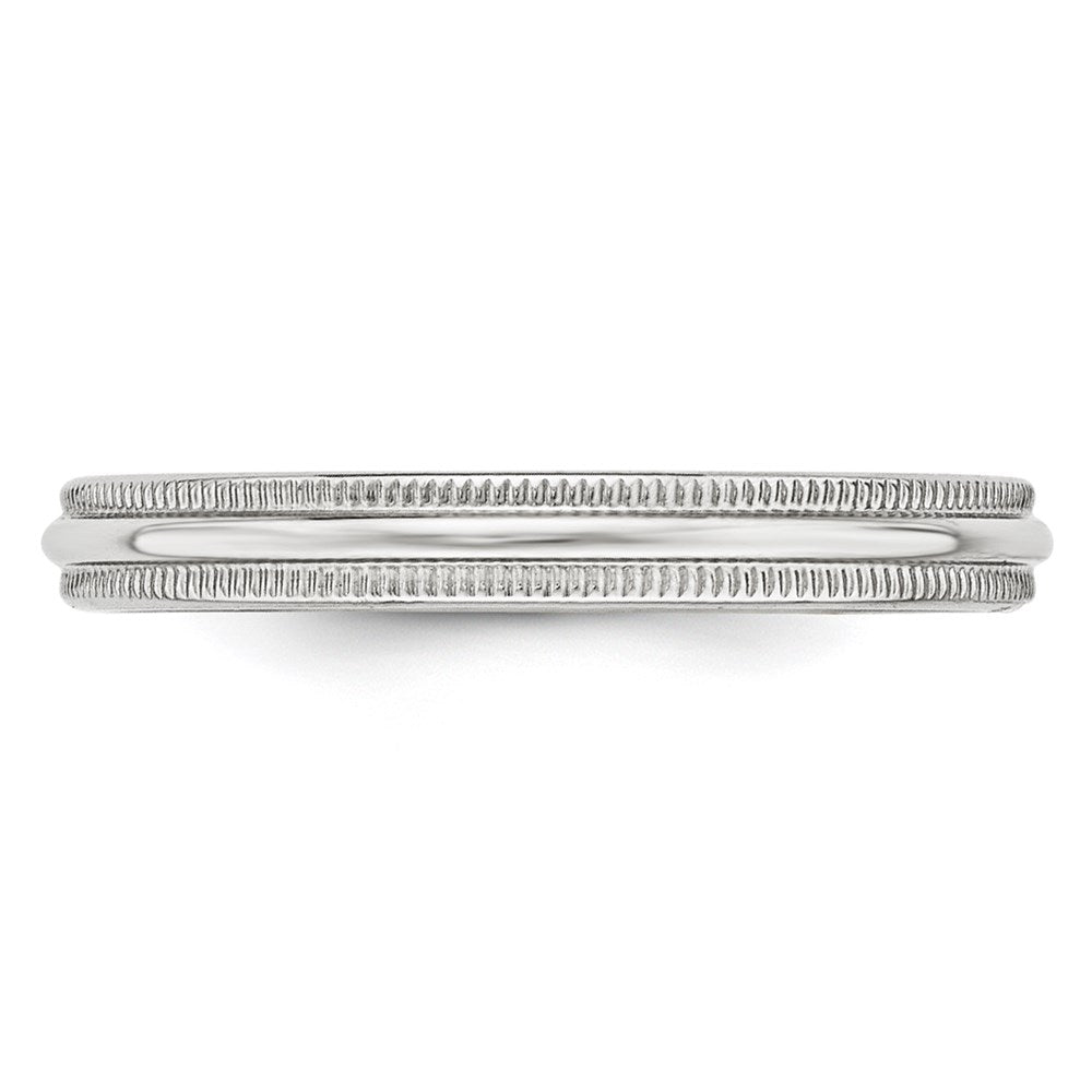 14k White Gold 3mm Milgrain Half Round Wedding Band Size 10