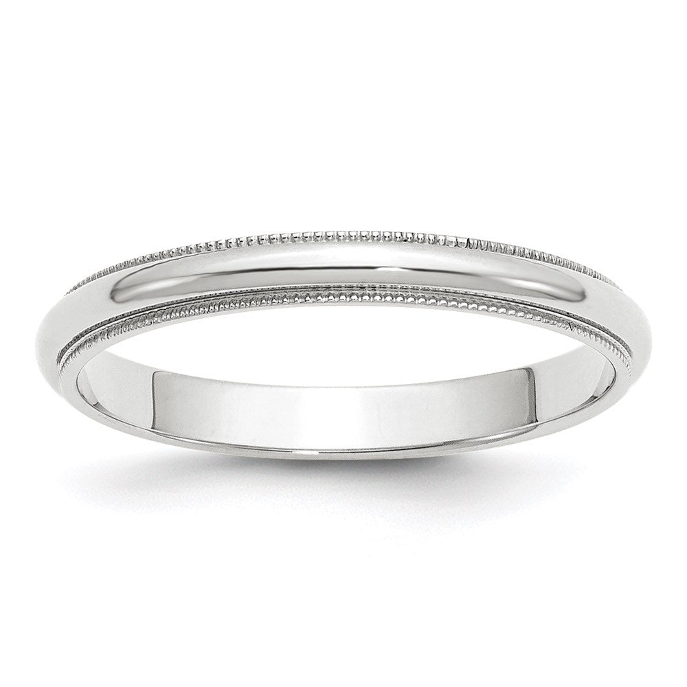 14k White Gold 3mm Milgrain Half Round Wedding Band Size 12