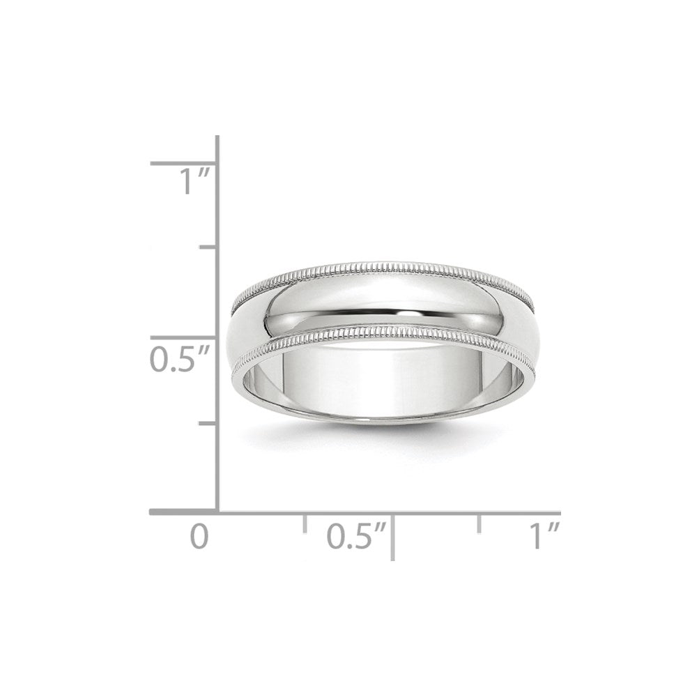 14k White Gold 6mm Milgrain Half Round Wedding Band Size 13