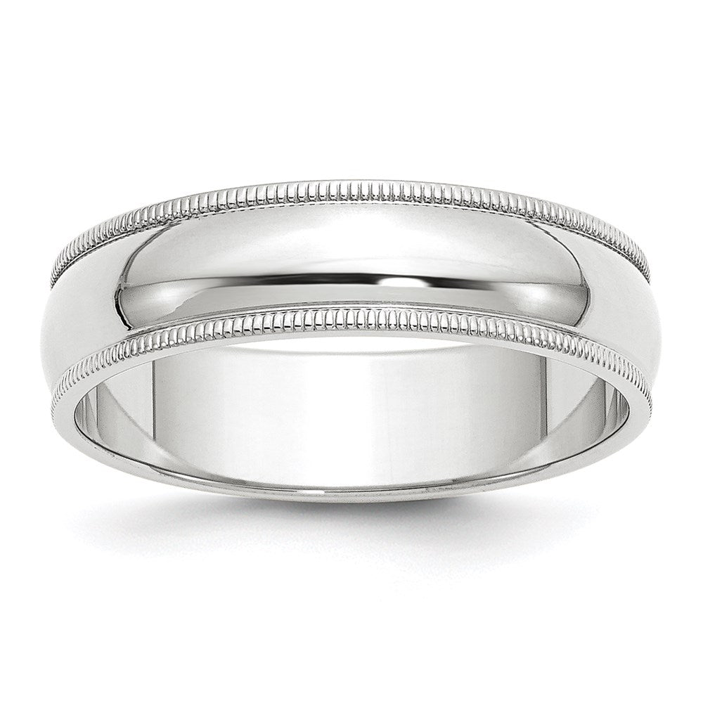 14k White Gold 6mm Milgrain Half Round Wedding Band Size 10