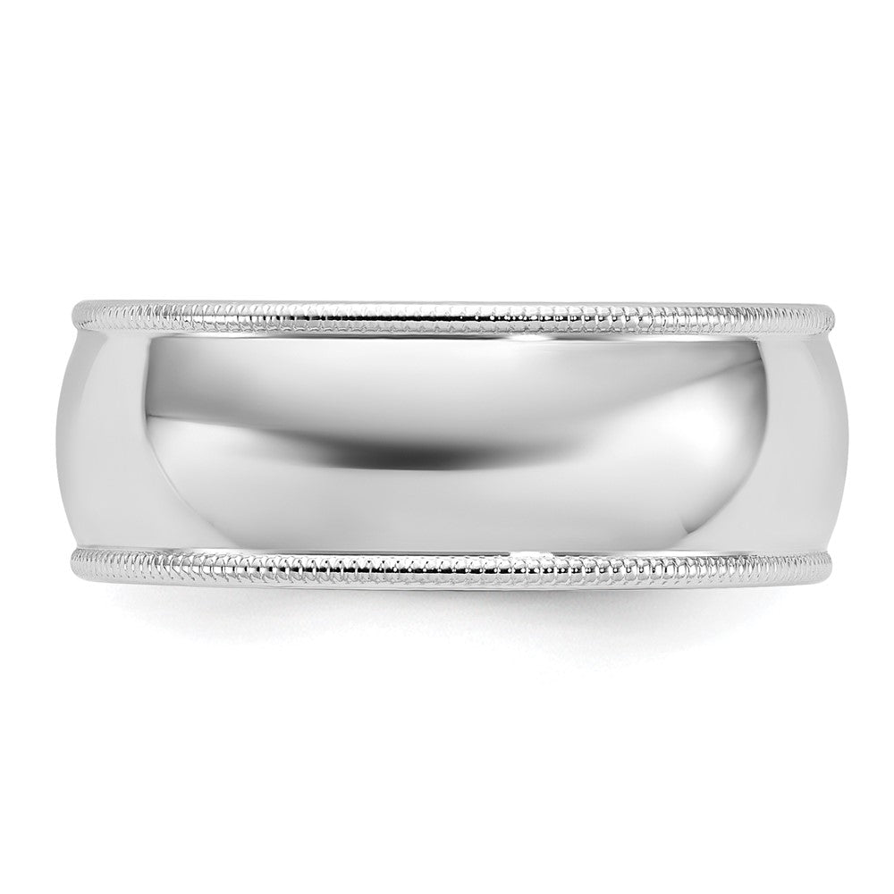 14k White Gold 8mm Milgrain Half Round Wedding Band Size 10.5