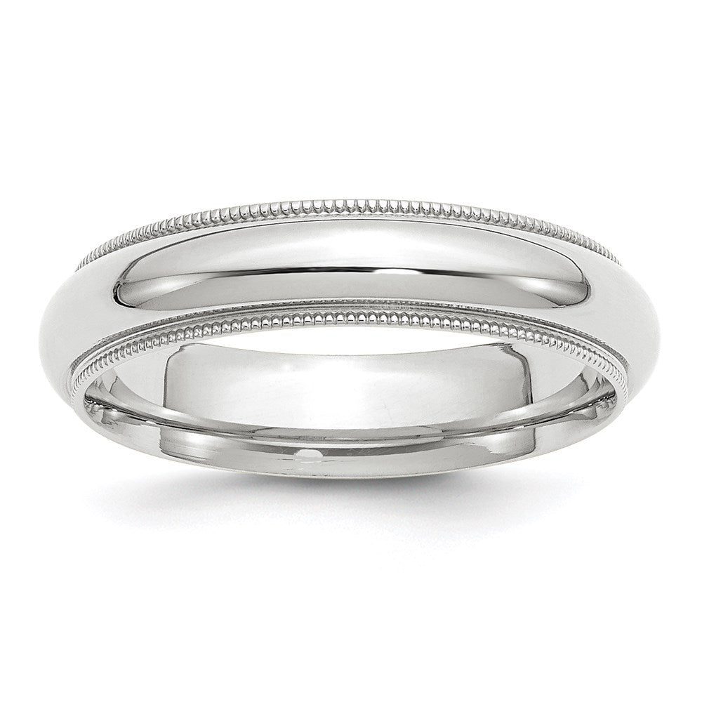 14k White Gold 5mm Milgrain Half Round Comfort Fit Wedding Band Size 5