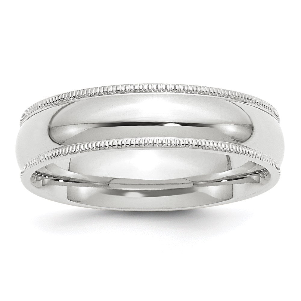 14k White Gold 6mm Milgrain Half Round Comfort Fit Wedding Band Size 12