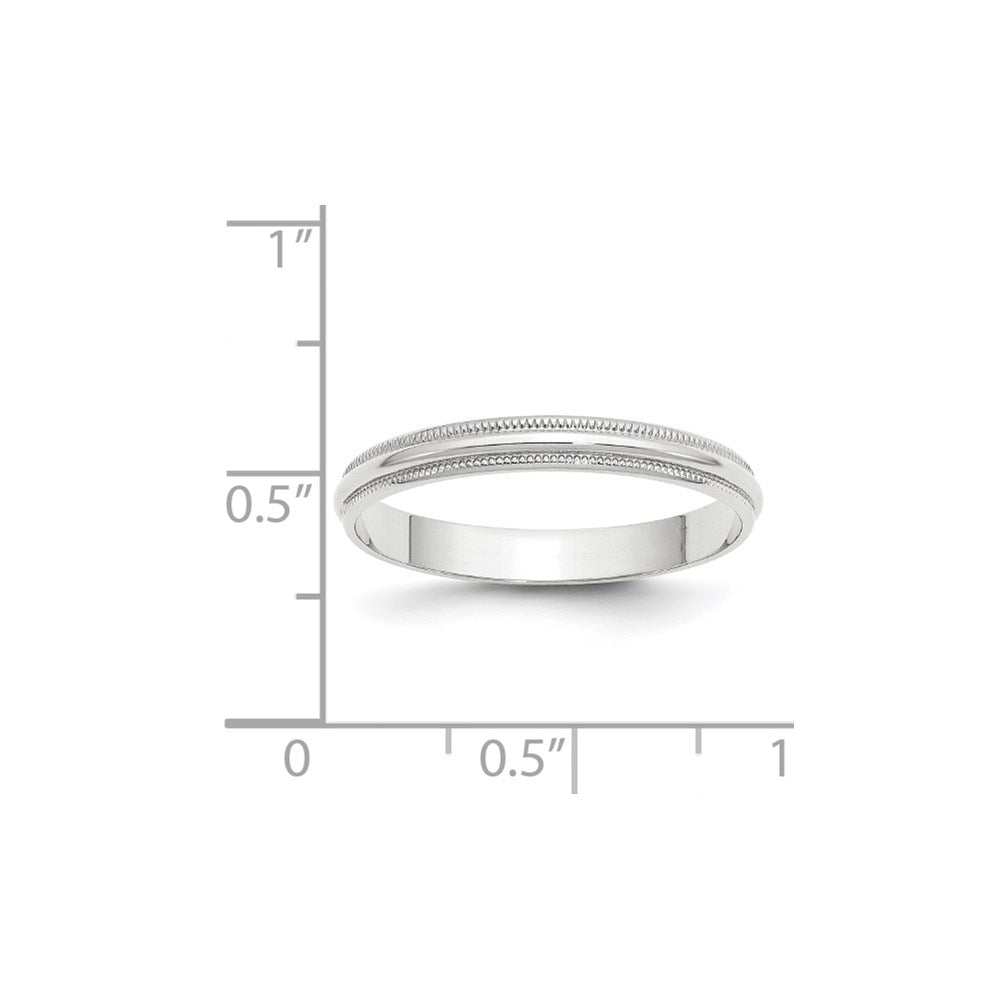 14k White Gold 3mm Lightweight Milgrain Half Round Wedding Band Size 7.5