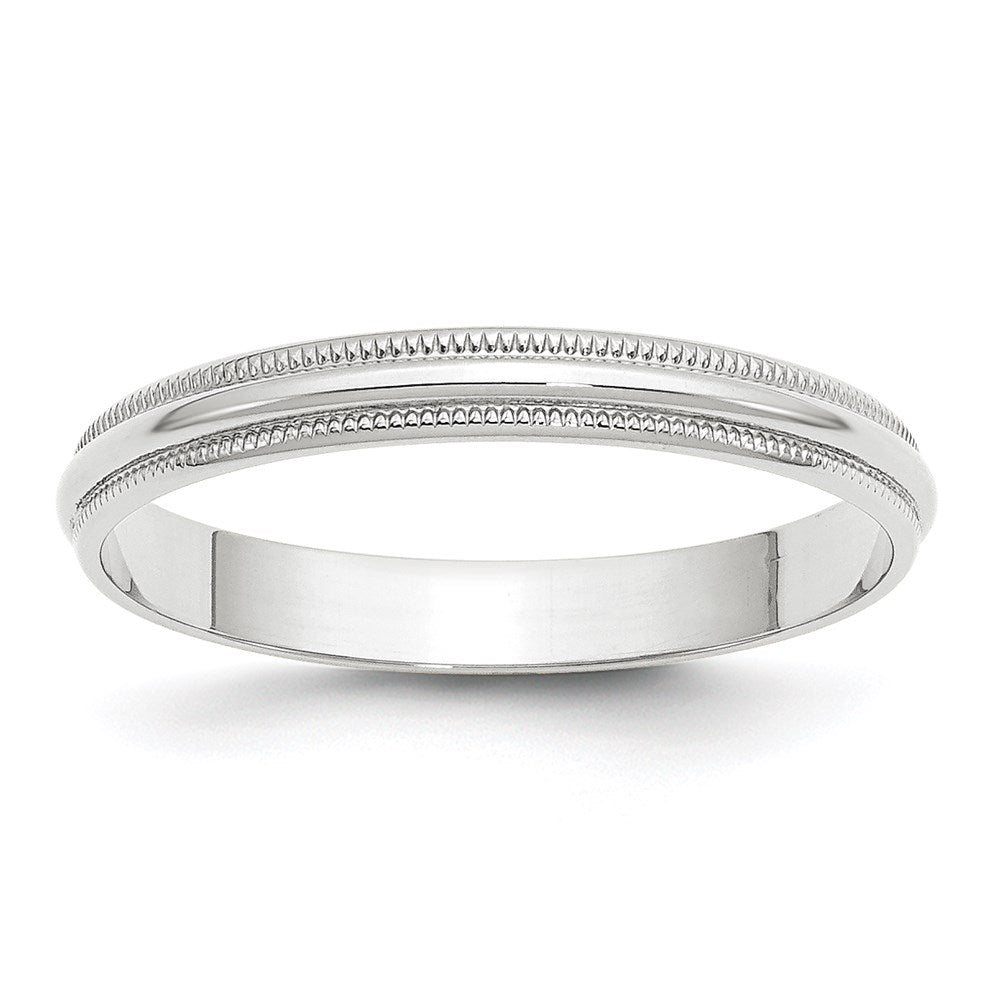 14k White Gold 3mm Lightweight Milgrain Half Round Wedding Band Size 7.5