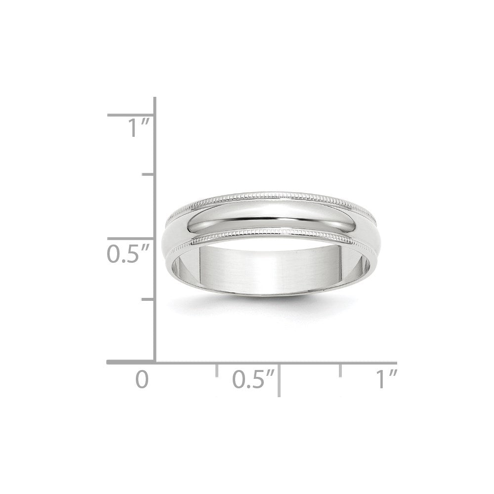 14k White Gold 5mm Lightweight Milgrain Half Round Wedding Band Size 4