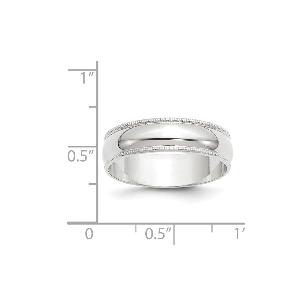 14k White Gold 6mm Lightweight Milgrain Half Round Wedding Band Size 10