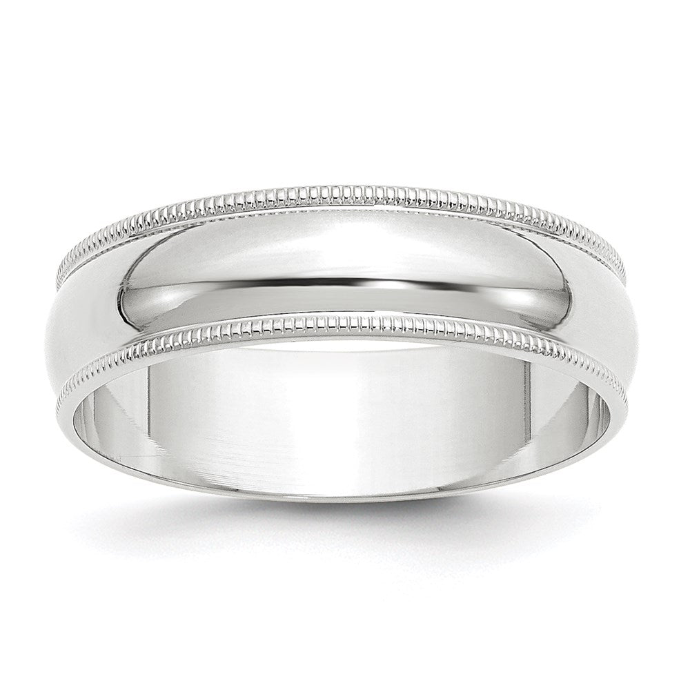 14k White Gold 6mm Lightweight Milgrain Half Round Wedding Band Size 7