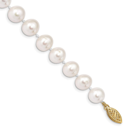14k 9-10mm White Near-Round Freshwater Cultured Pearl 7.5 inch Bracelet