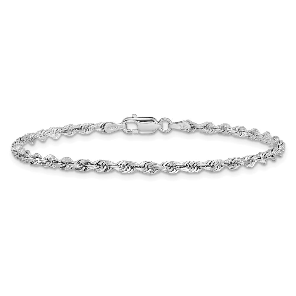 14k White Gold 7 Inch 3mm Diamond-cut Quadruple Rope Lobster Clasp Chain