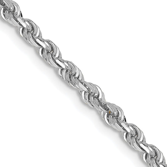 14K White Gold 20 Inch 3mm Diamond-cut Quadruple Rope Lobster Clasp Chain
