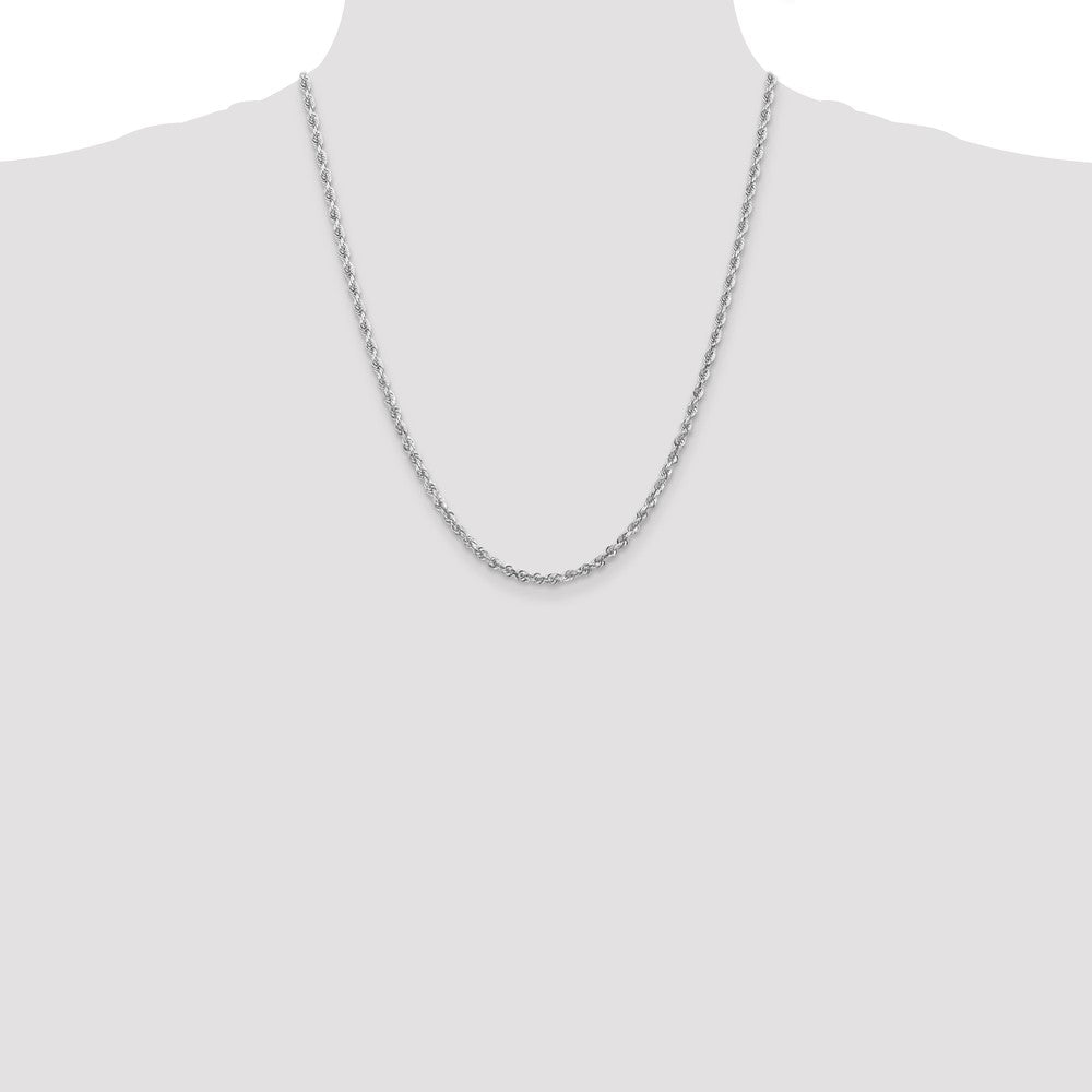 14k White Gold 22 Inch 3.35mm Diamond-cut Quadruple Rope Lobster Clasp Chain