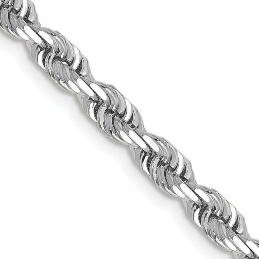 14K White Gold 20 Inch 4mm Diamond-cut Quadruple Rope Lobster Clasp Chain
